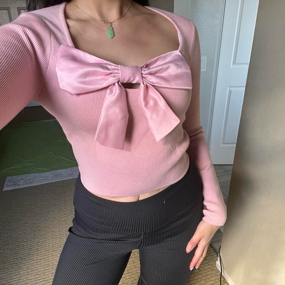 Pink Bow Long Sleeve Top